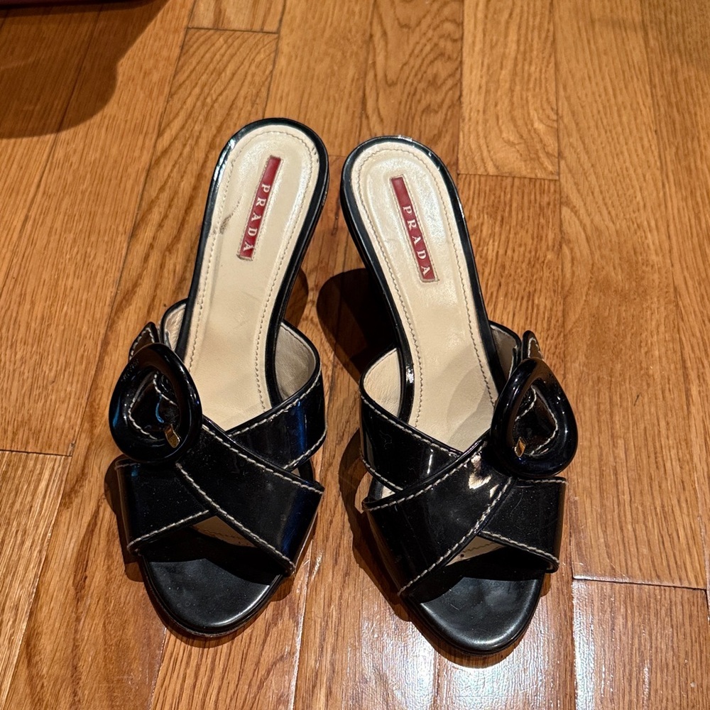 Prada Women's Black Patent Leather Mules
